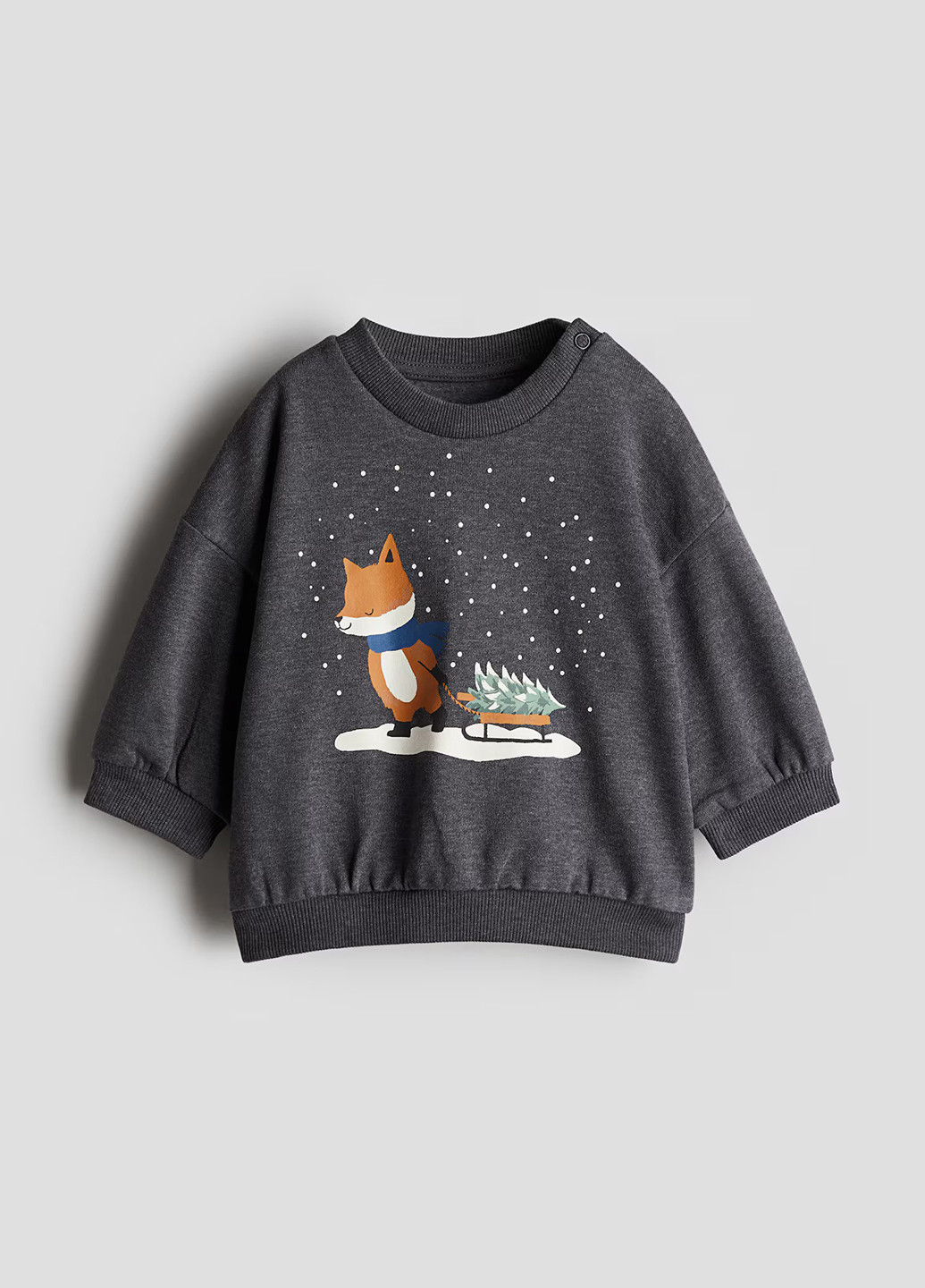 H&M свитшот новогодний темно-серый кэжуал хлопок, трикотаж с начесом