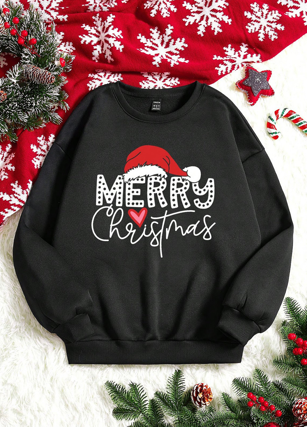 Чорний світшот SHEIN новорічний без декору (327828050)