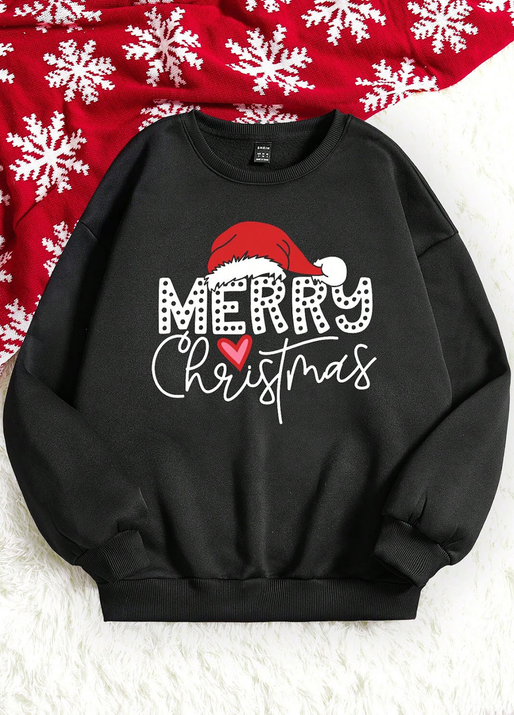 Чорний світшот SHEIN новорічний без декору (327828050)