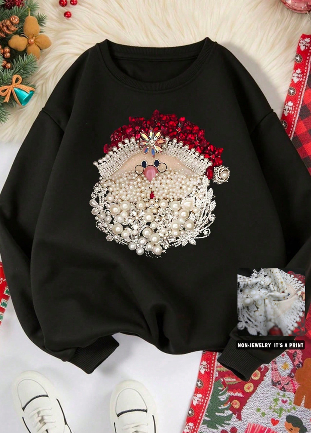 Черный свитшот SHEIN новогодний без декора (352938659)