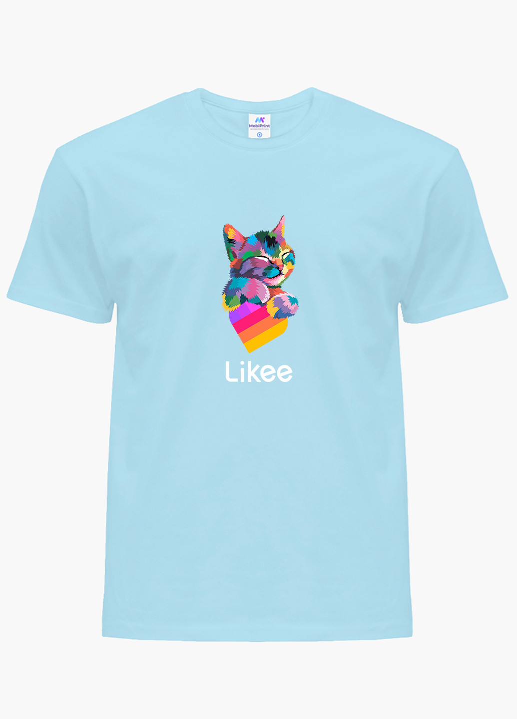 Блакитна демісезонна футболка дитяча лайк котик (likee cat) (9224-1040) MobiPrint