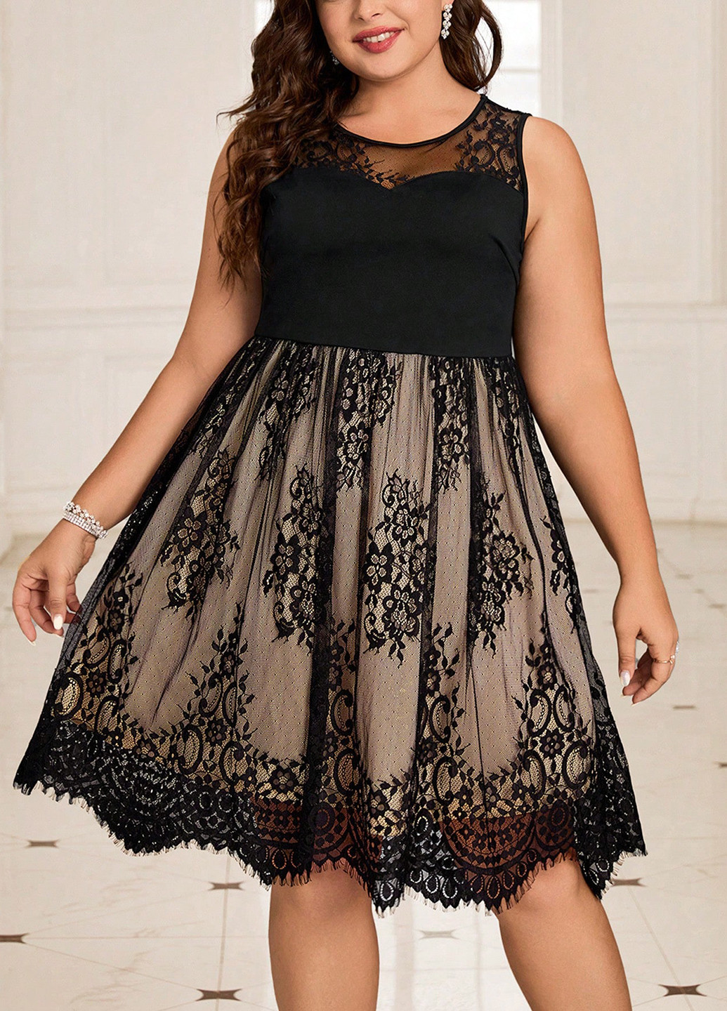 Чорна святковий, вечірня, кежуал сукня кльош, а-силует SHEIN з квітковим принтом