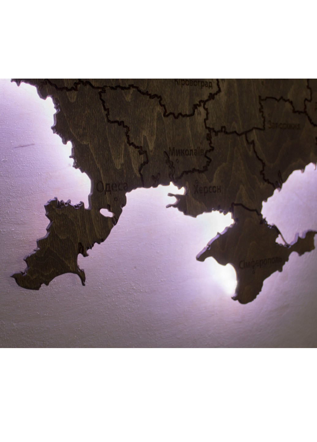 Дерев'яна карта України на стіну з міст ручної роботи з підсвіткою 1000х650х10 мм (11321-Нов) Francesco Marconi (250351208)