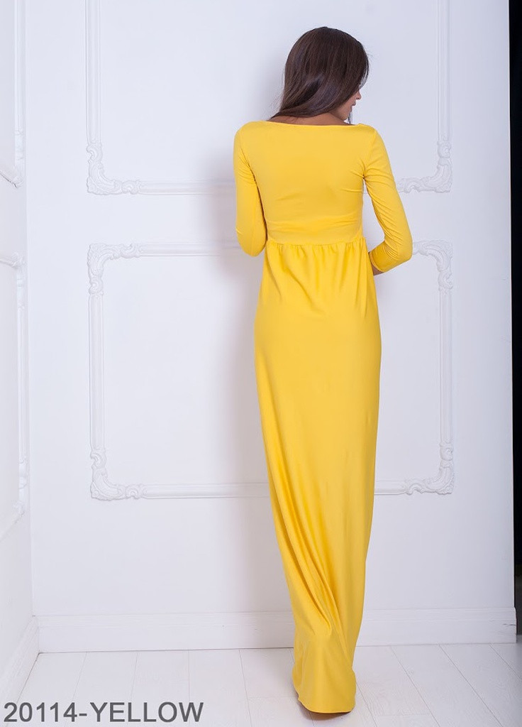 Жовтий кежуал яскраве літнє плаття-максі з рукавом три чверті delise Podium однотонна