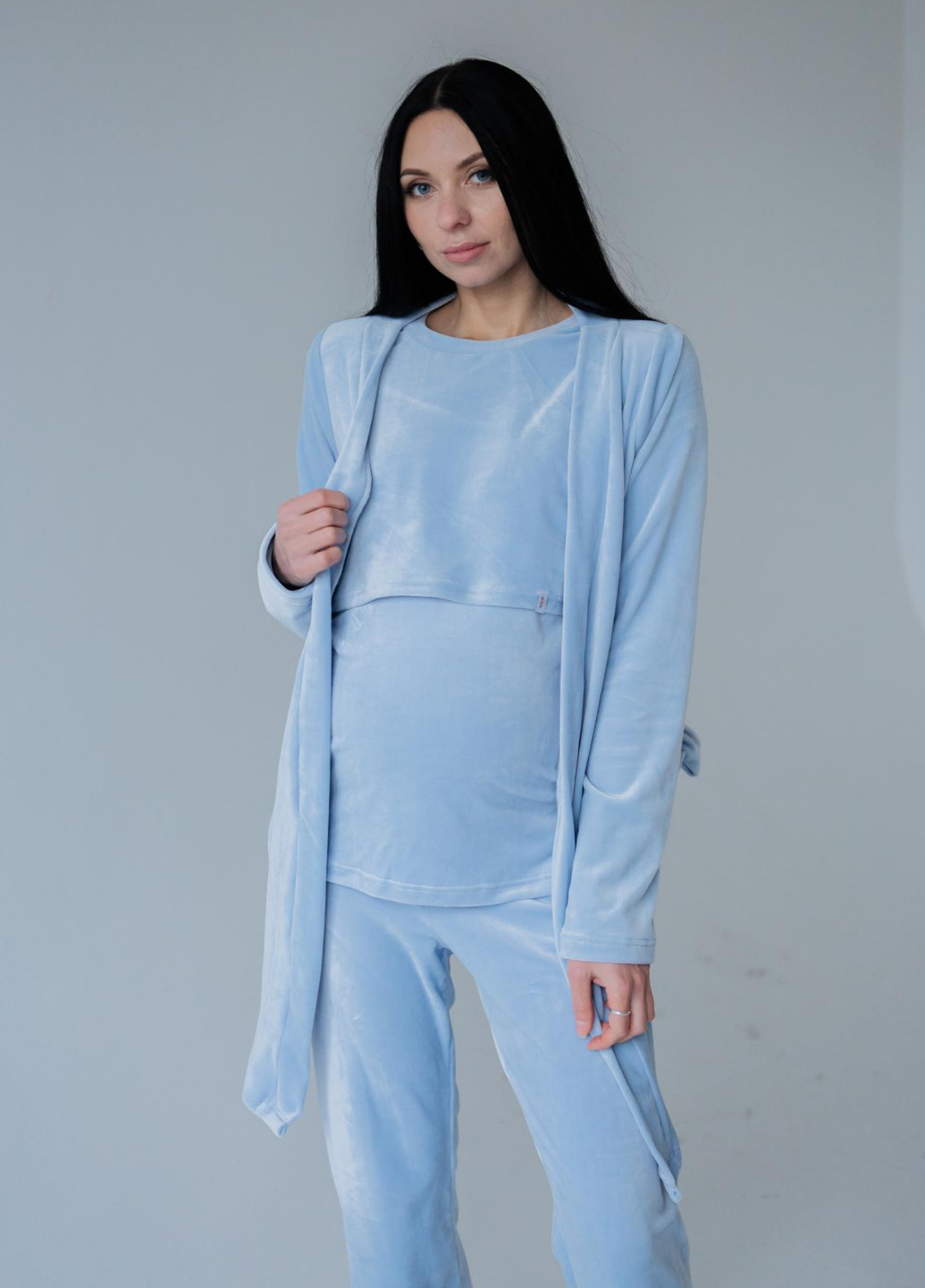 Голубой демисезонный комплект пижама и халат для беременных с секретом для беременных HN