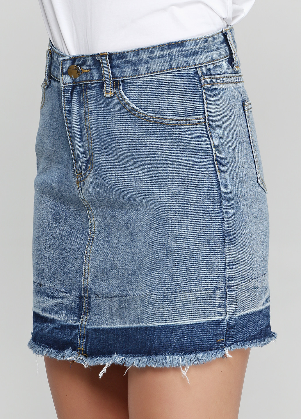 Голубая джинсовая однотонная юбка Zz Studio мини