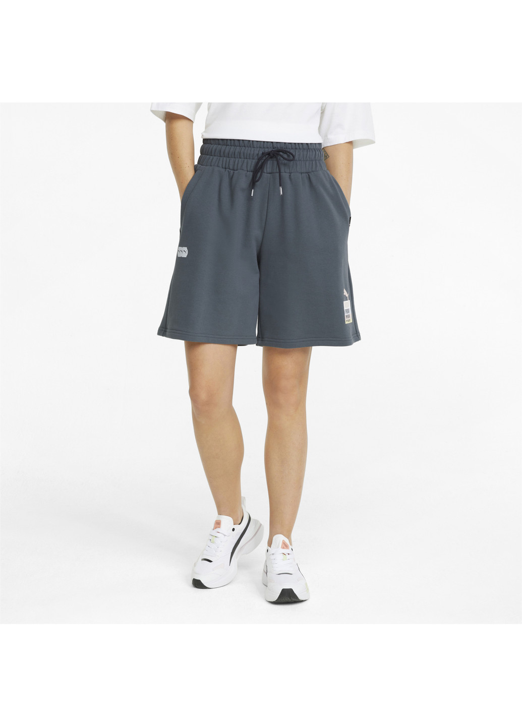 Шорти Brand Love High-Waisted Women's Shorts Puma однотонні сірі спортивні бавовна, поліестер