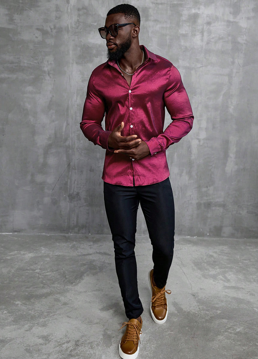 Вишневая вечерний, кэжуал рубашка однотонная SHEIN