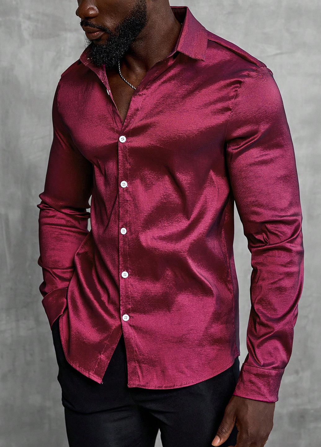 Вишневая вечерний, кэжуал рубашка однотонная SHEIN