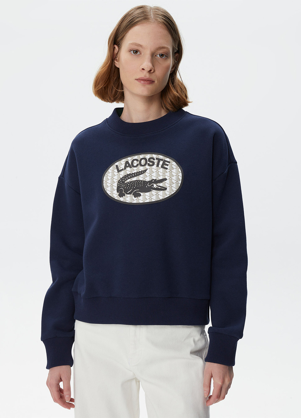 Свитшот Lacoste - Прямой крой логотип темно-синий кэжуал хлопок, трикотаж - (276537019)