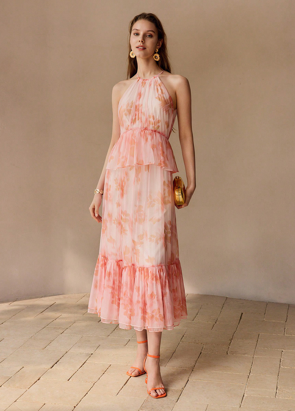 Світло-рожева святковий, кежуал сукня кльош SHEIN з квітковим принтом