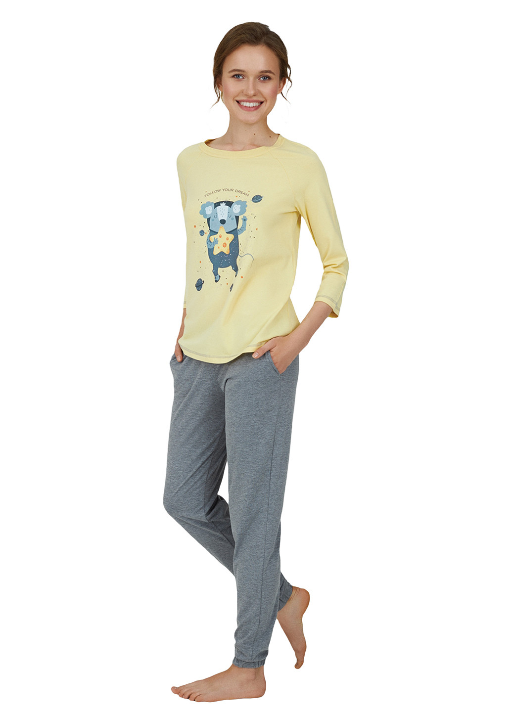 Желтая всесезон пижама (лонгслив, брюки) лонгслив + брюки Ellen