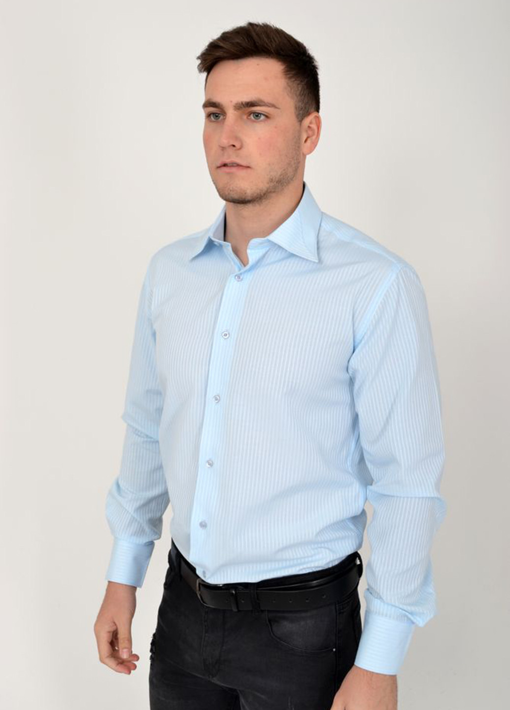 Голубой классическая рубашка однотонная Ager с длинным рукавом