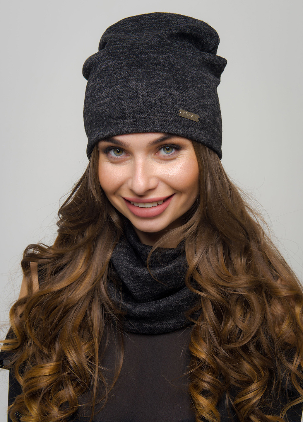 Черный зимний комплект (шапка, шарф-снуд) Lucky Fashion