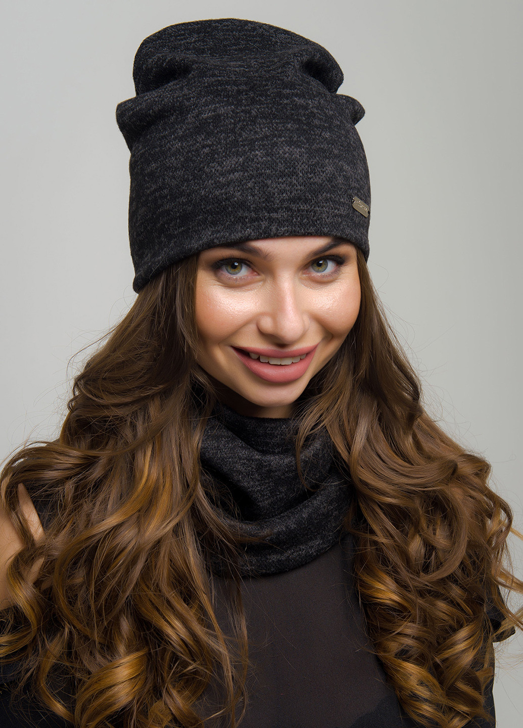 Черный зимний комплект (шапка, шарф-снуд) Lucky Fashion