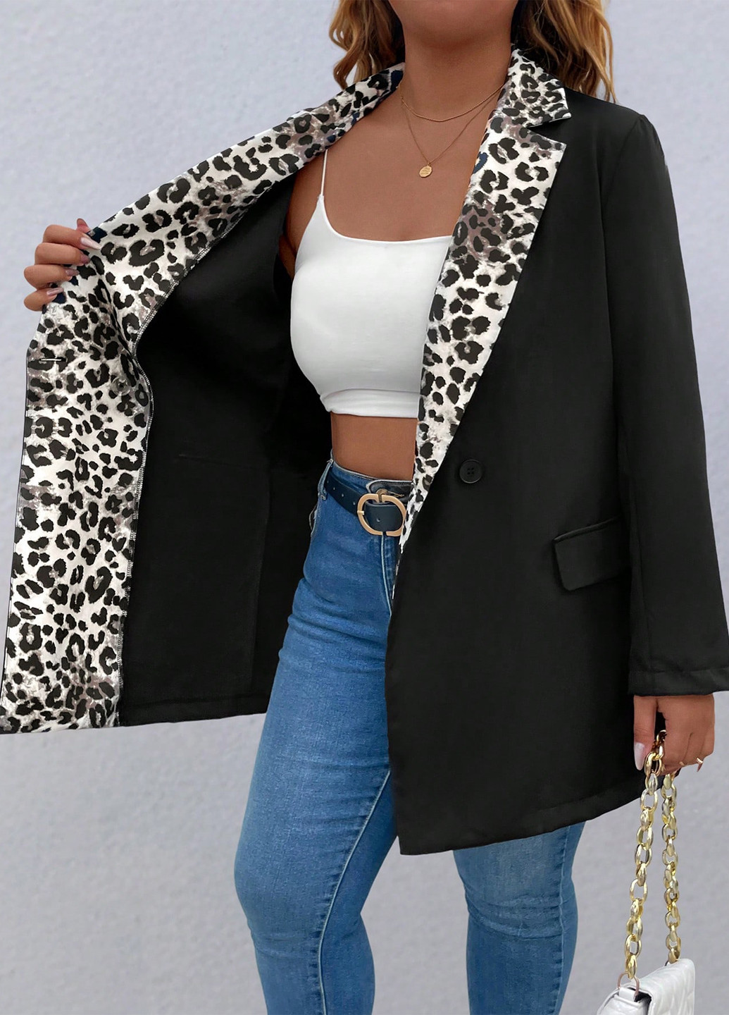 Черный женский жакет SHEIN леопардовый - демисезонный