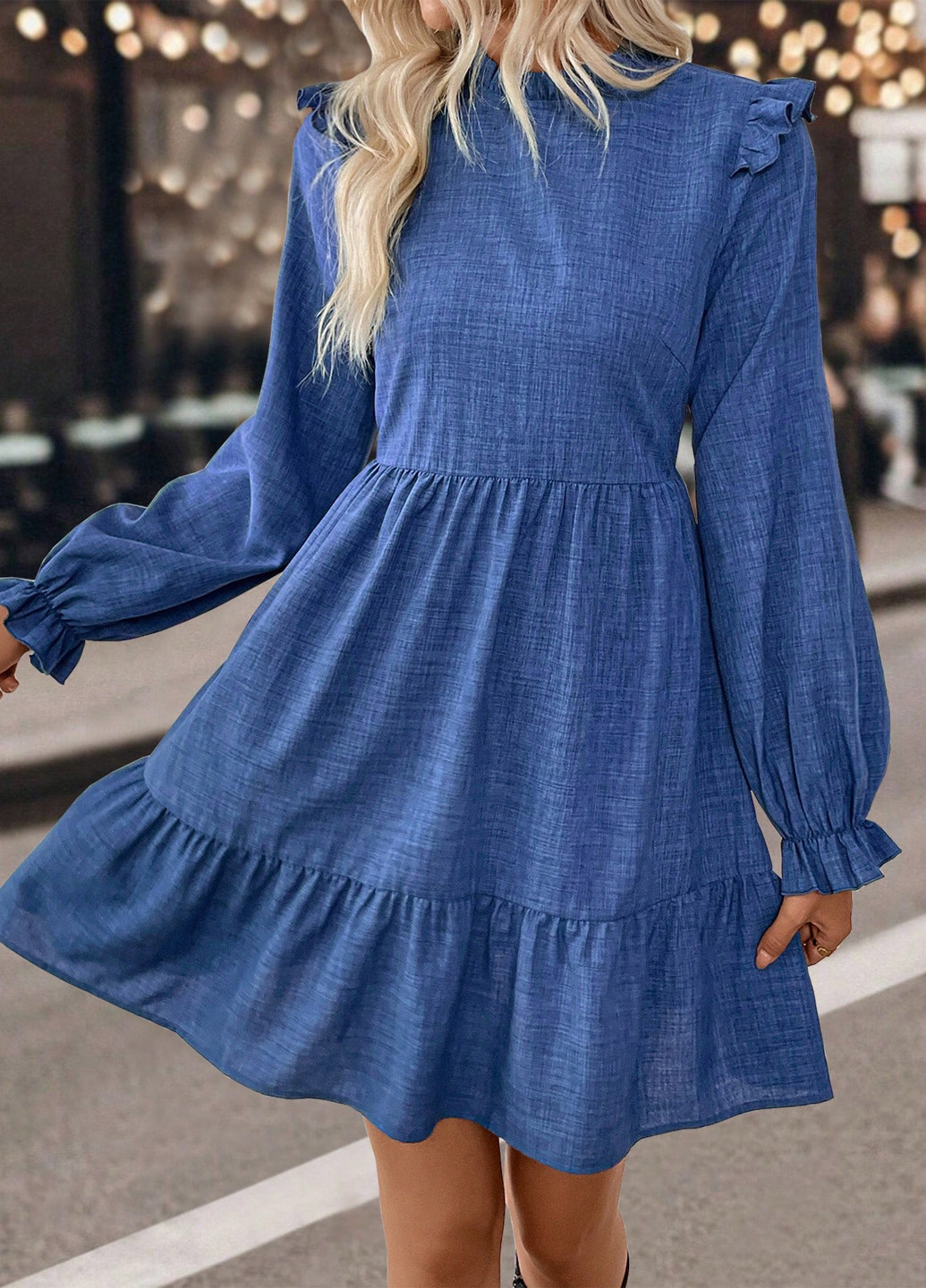 Синее кэжуал платье а-силуэт SHEIN однотонное