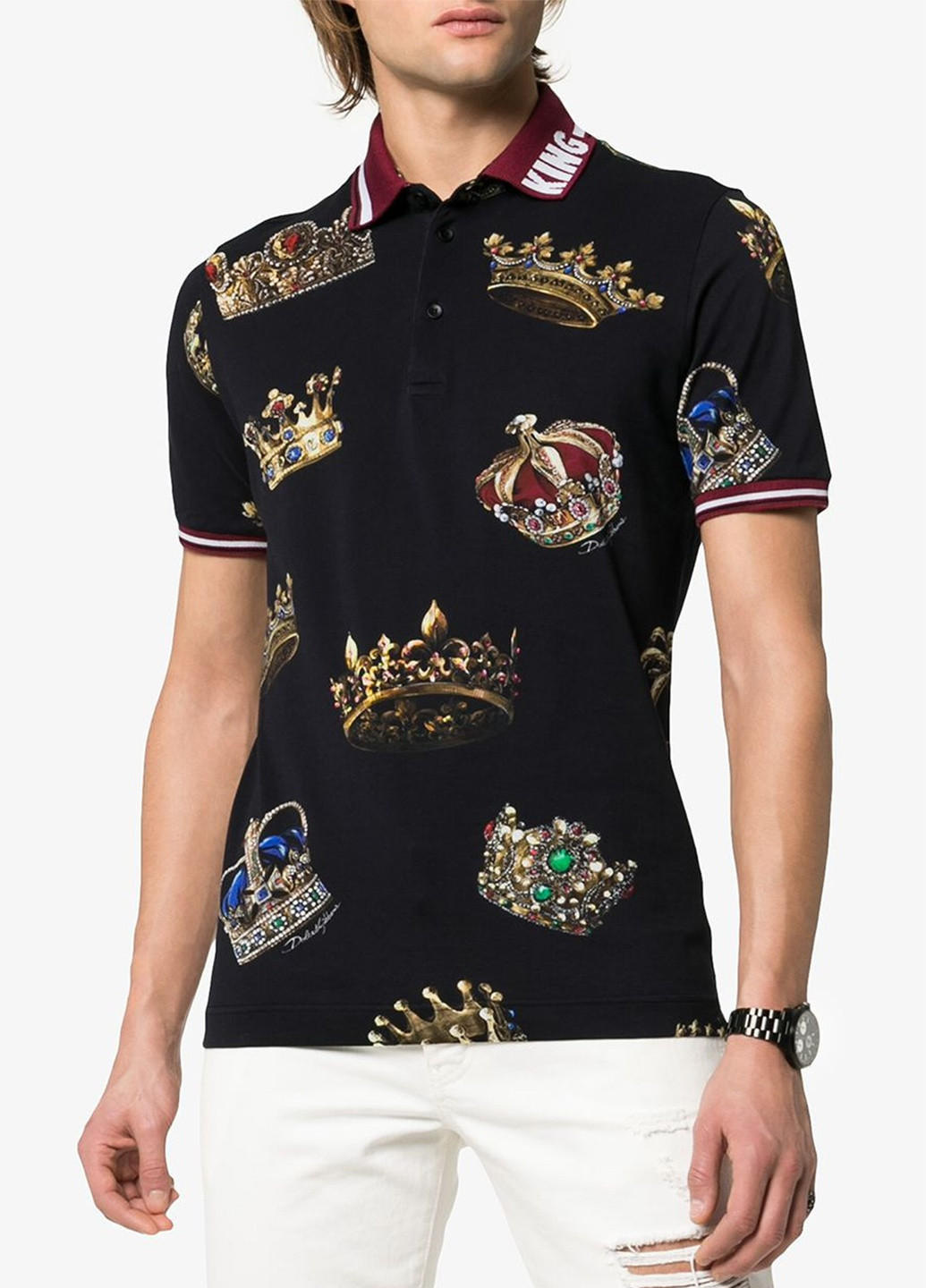 Чорна чорна футболка-поло king Dolce & Gabbana