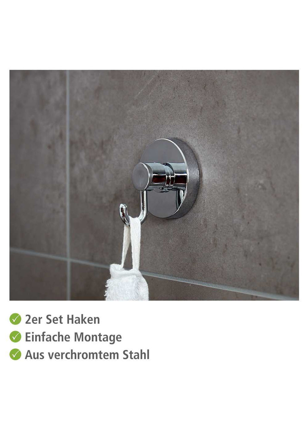 Гачок настінний 2 шт Wenko Vacuum-Loc® (254405366)