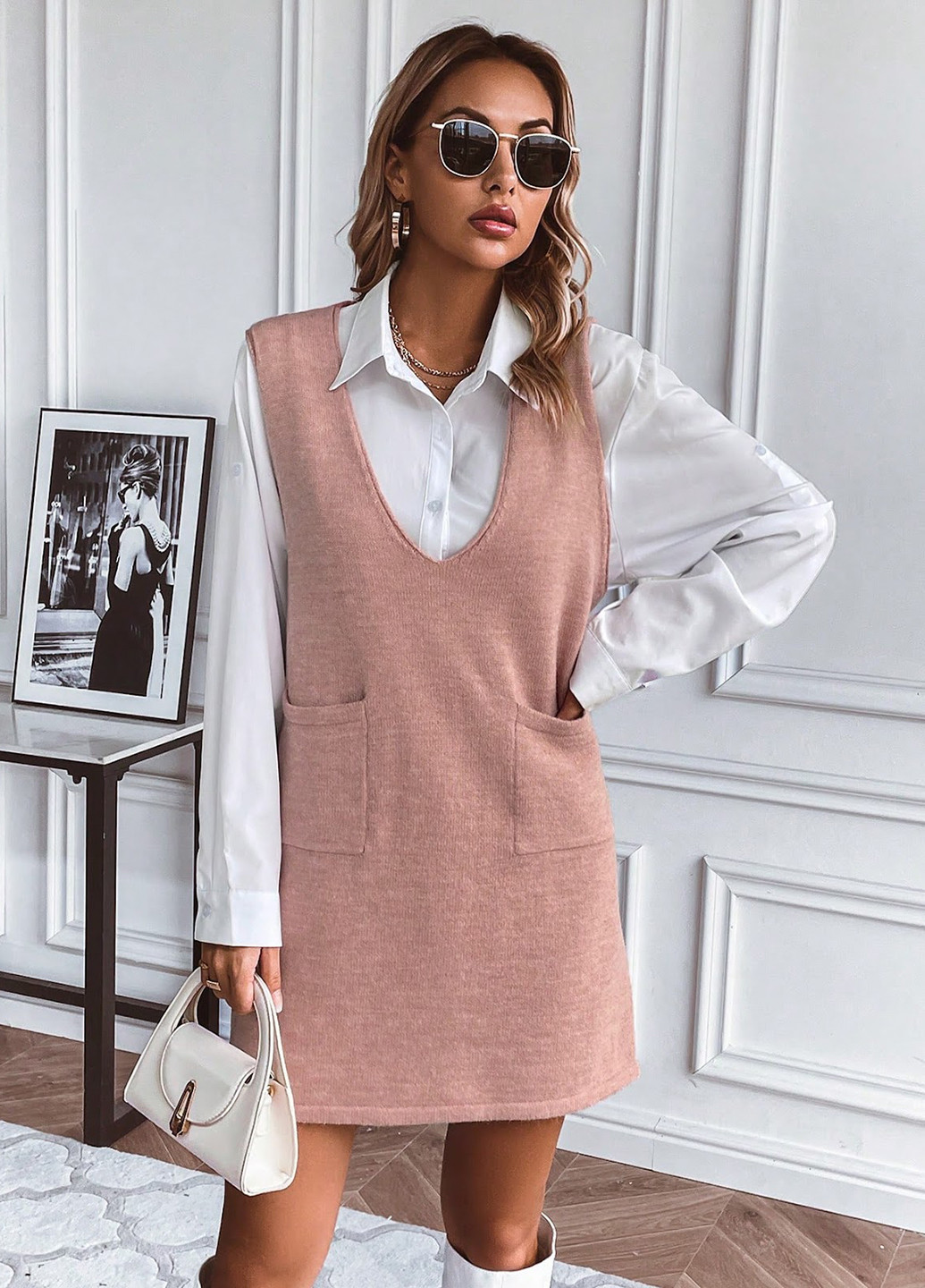 Світло-рожева кежуал сукня сукня светр SHEIN однотонна