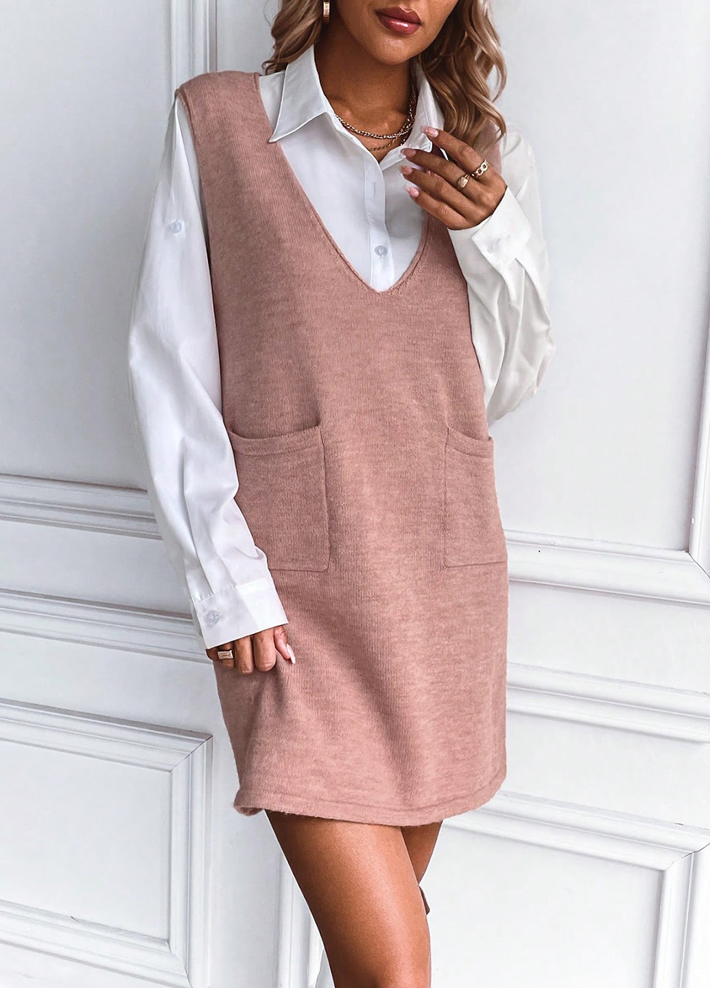 Світло-рожева кежуал сукня сукня светр SHEIN однотонна