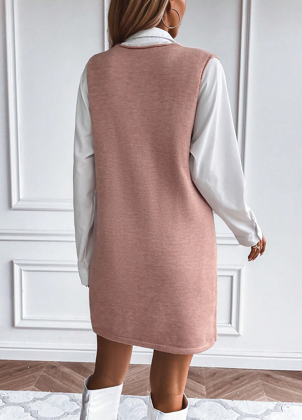 Світло-рожева кежуал сукня сукня светр SHEIN однотонна