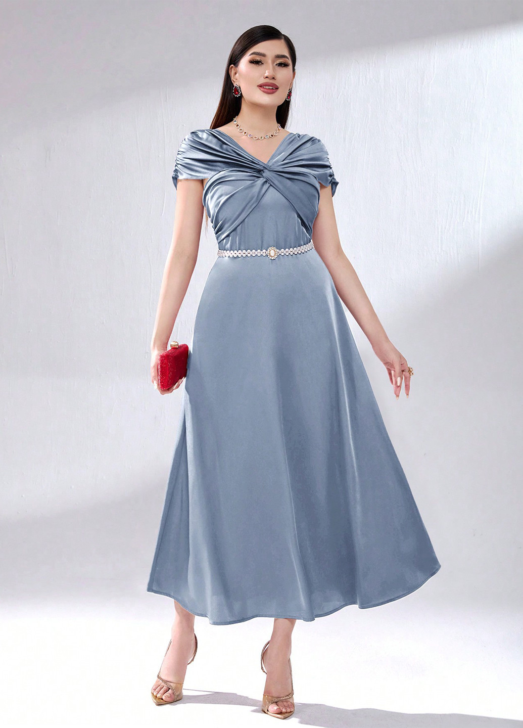 Сіро-синя вечірня сукня SHEIN однотонна