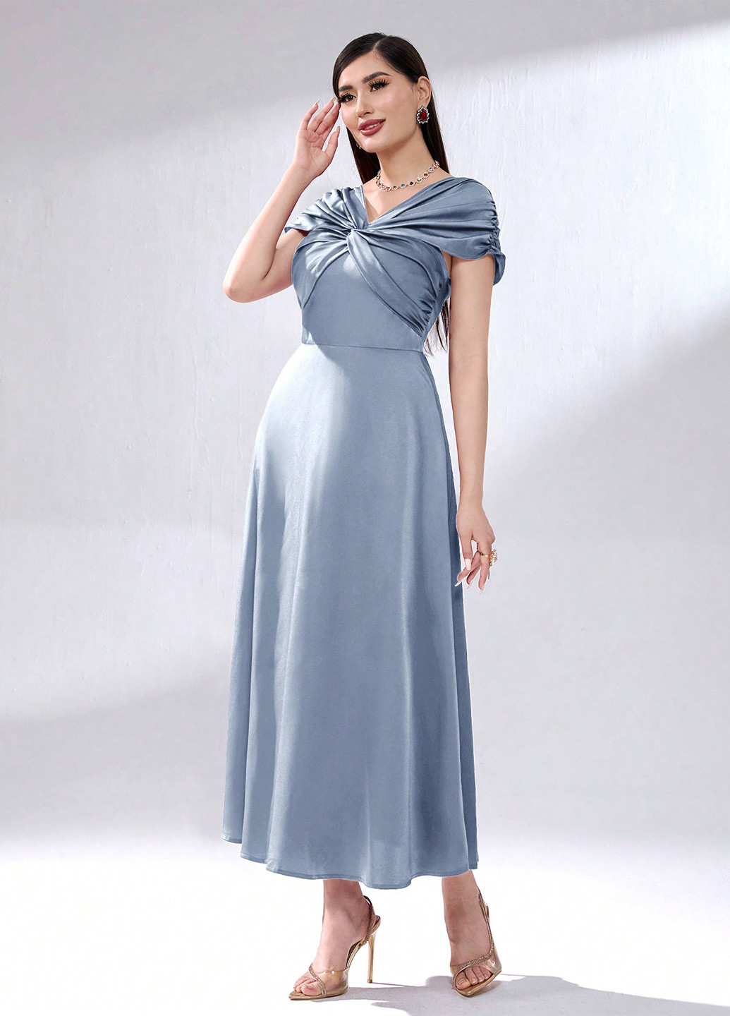 Сіро-синя вечірня сукня SHEIN однотонна