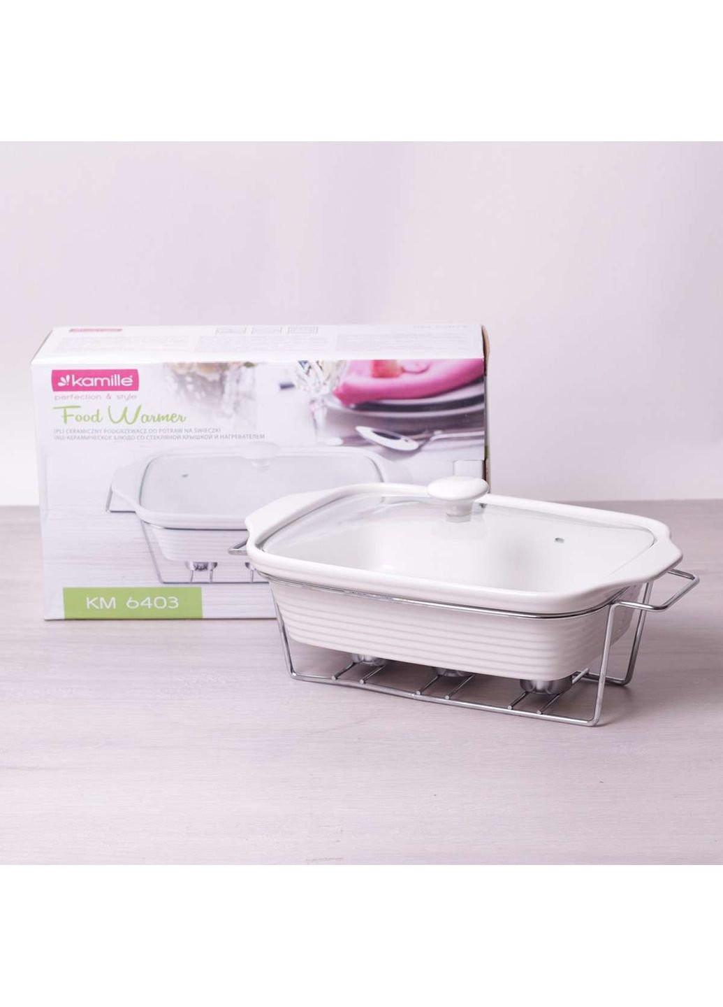 Марміт керамічний 2.4л зі скляною кришкою та металевою підставкою 6403 Kamille (253786494)