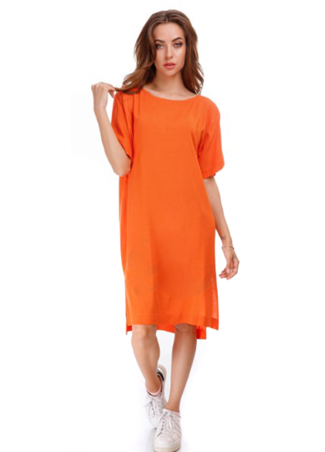 Оранжевое кэжуал платье платье-футболка, оверсайз Silence однотонное