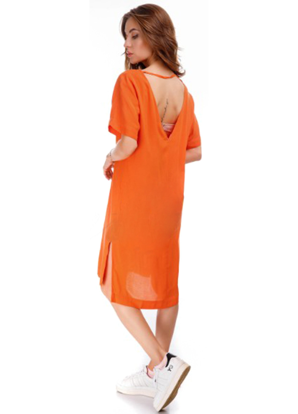Оранжевое кэжуал платье платье-футболка, оверсайз Silence однотонное