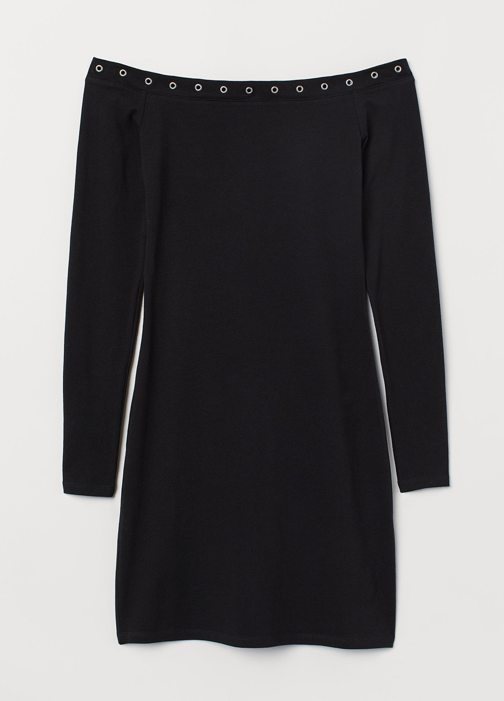 Черное коктейльное платье с открытыми плечами, футляр H&M однотонное
