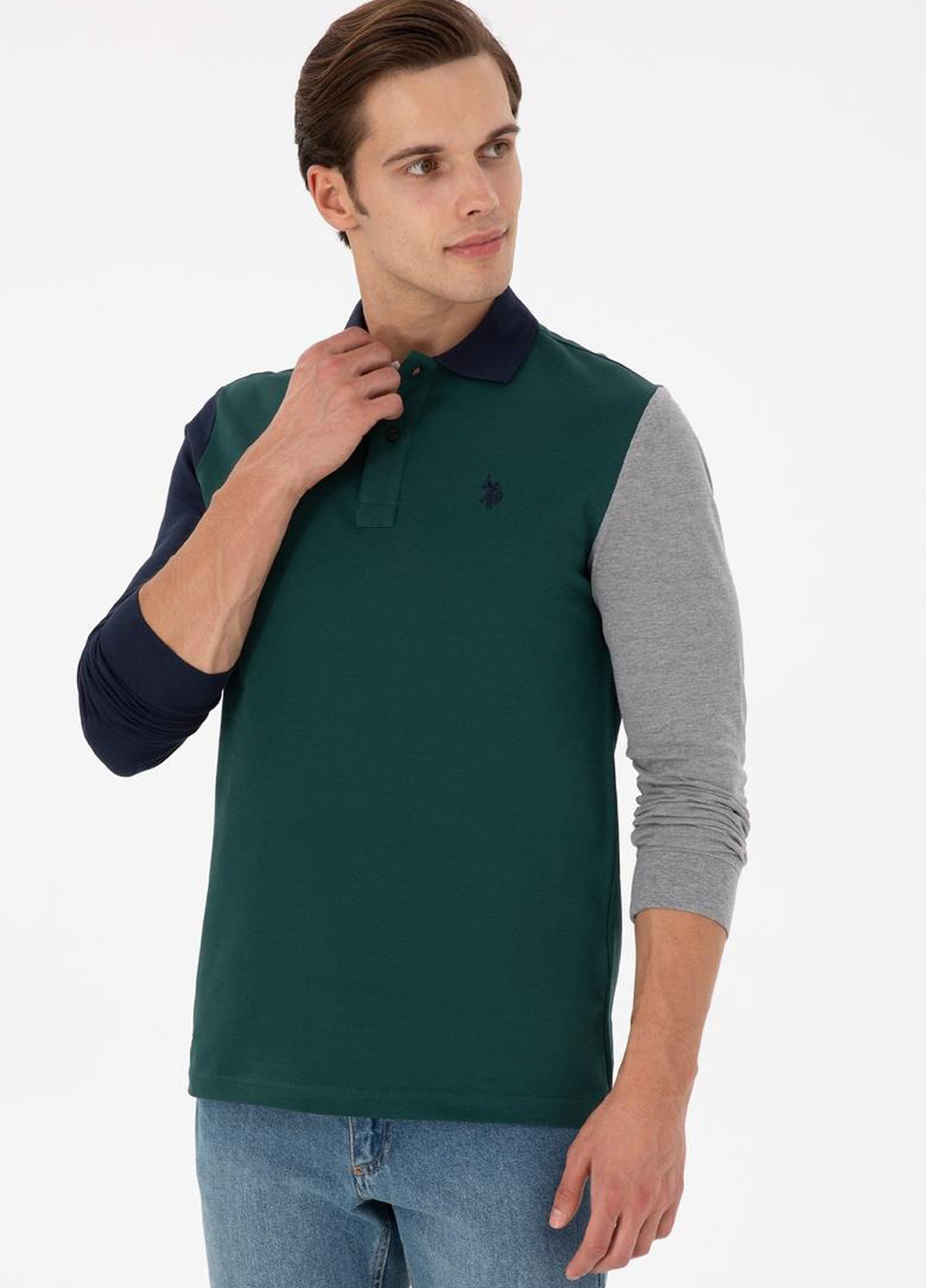 Темно-зеленая футболка-поло для мужчин U.S. Polo Assn. колор блок