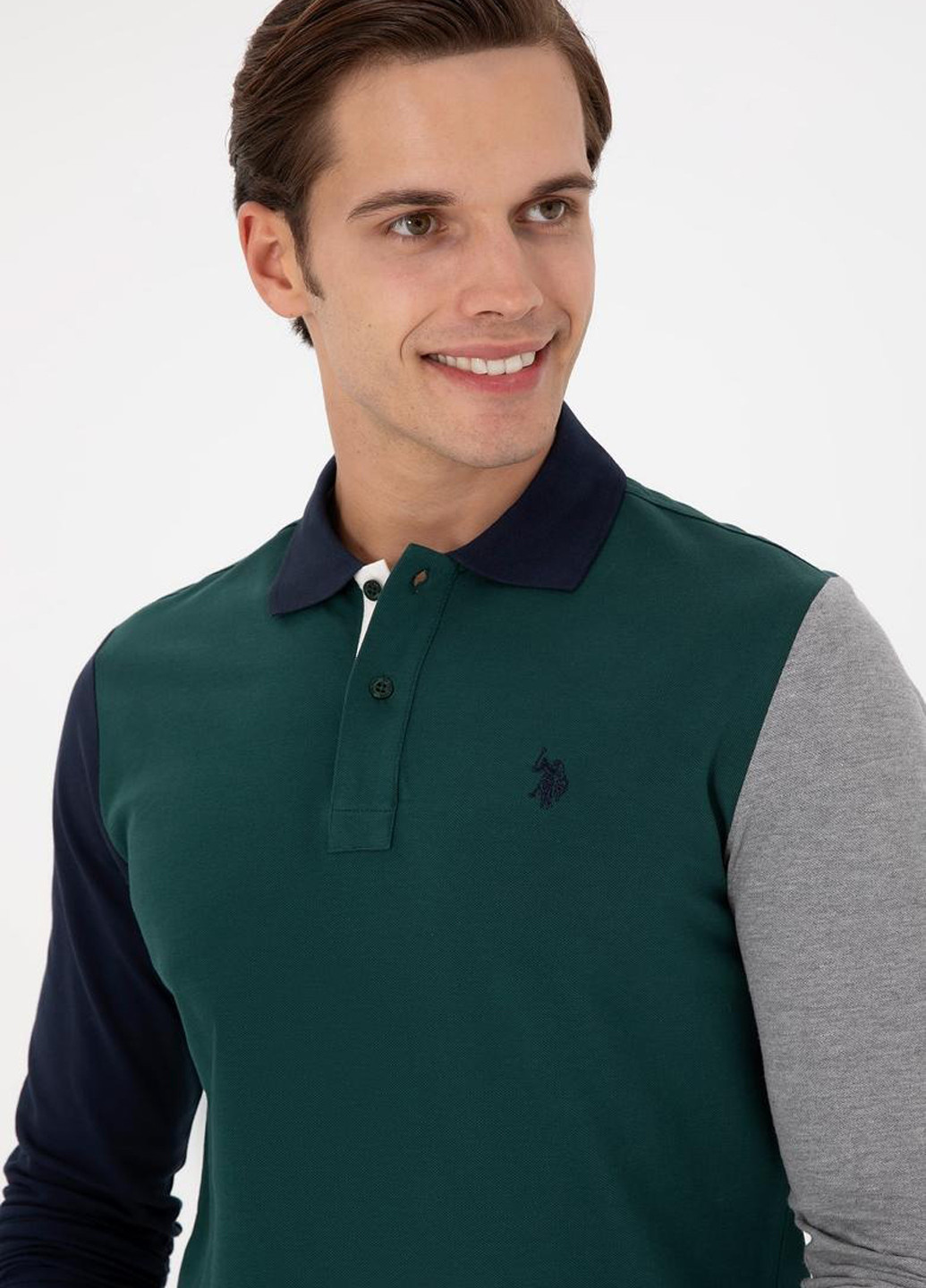 Темно-зеленая футболка-поло для мужчин U.S. Polo Assn. колор блок