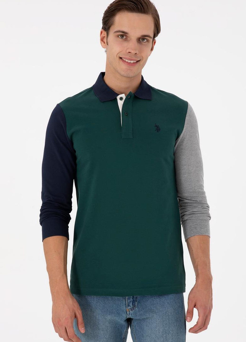 Темно-зеленая футболка-поло для мужчин U.S. Polo Assn. колор блок