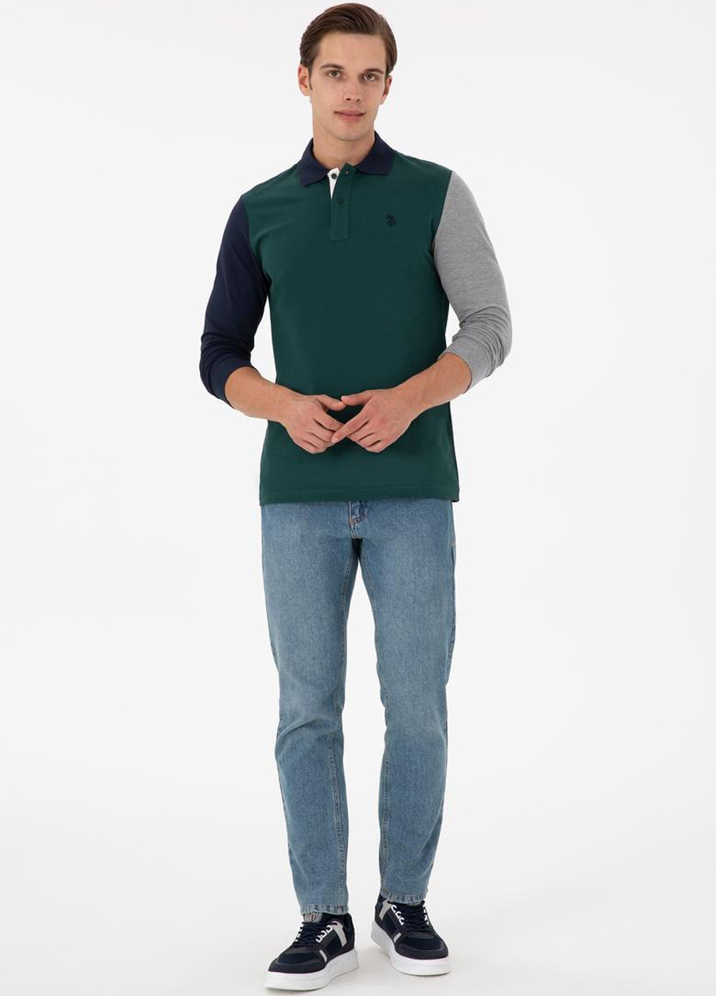 Темно-зеленая футболка-поло для мужчин U.S. Polo Assn. колор блок