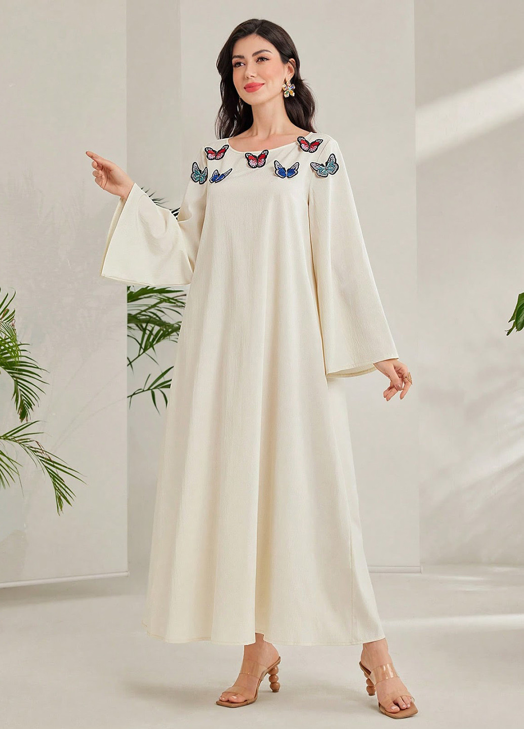 Молочное кэжуал платье оверсайз SHEIN однотонное