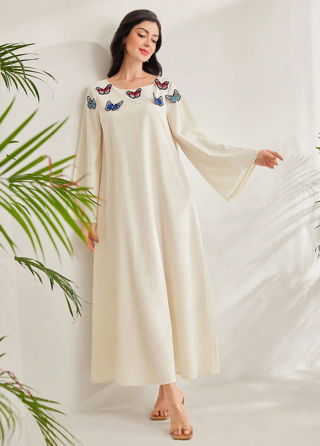 Молочное кэжуал платье оверсайз SHEIN однотонное