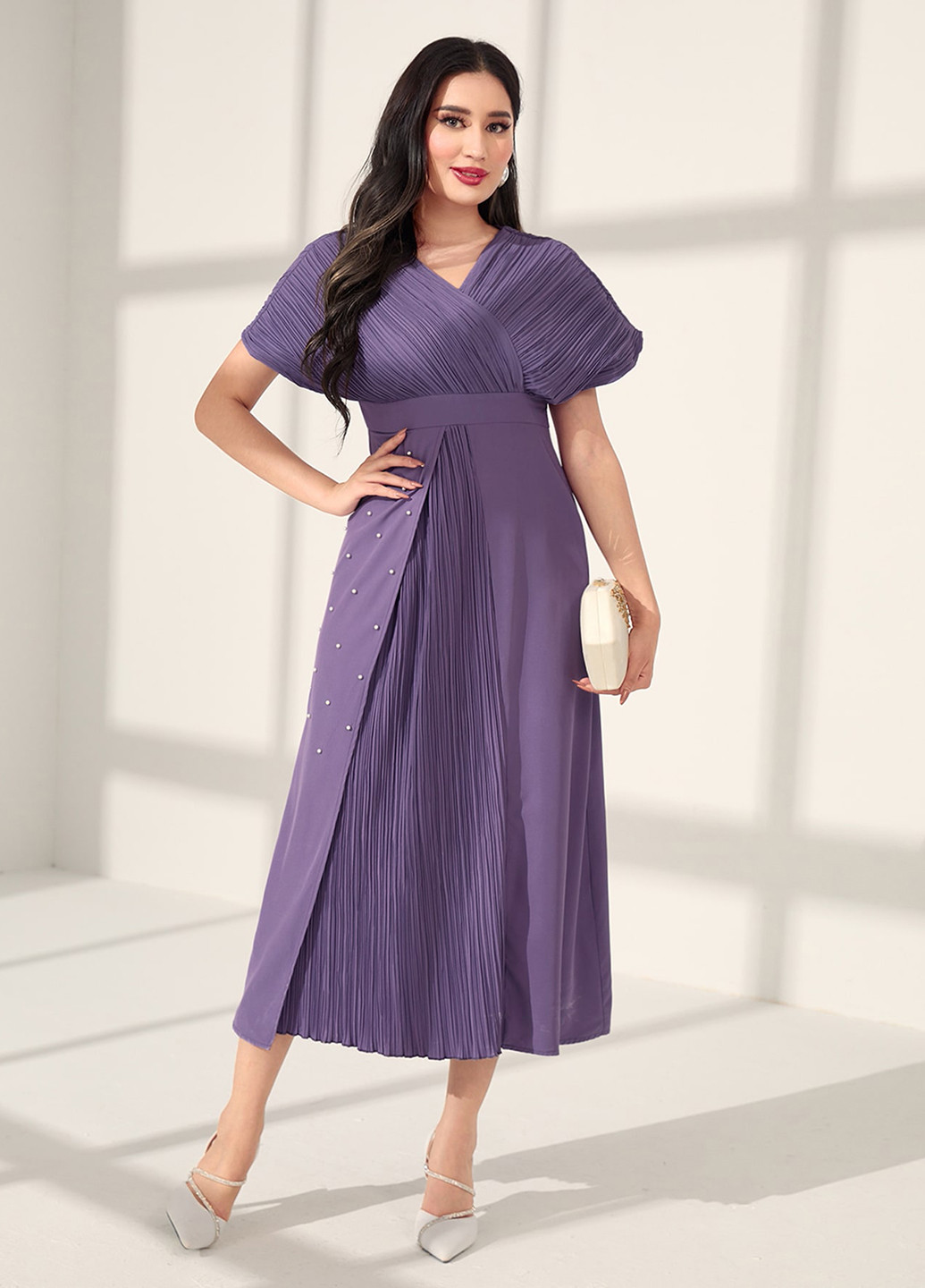 Светло-лиловое кэжуал платье на запах, а-силуэт SHEIN однотонное