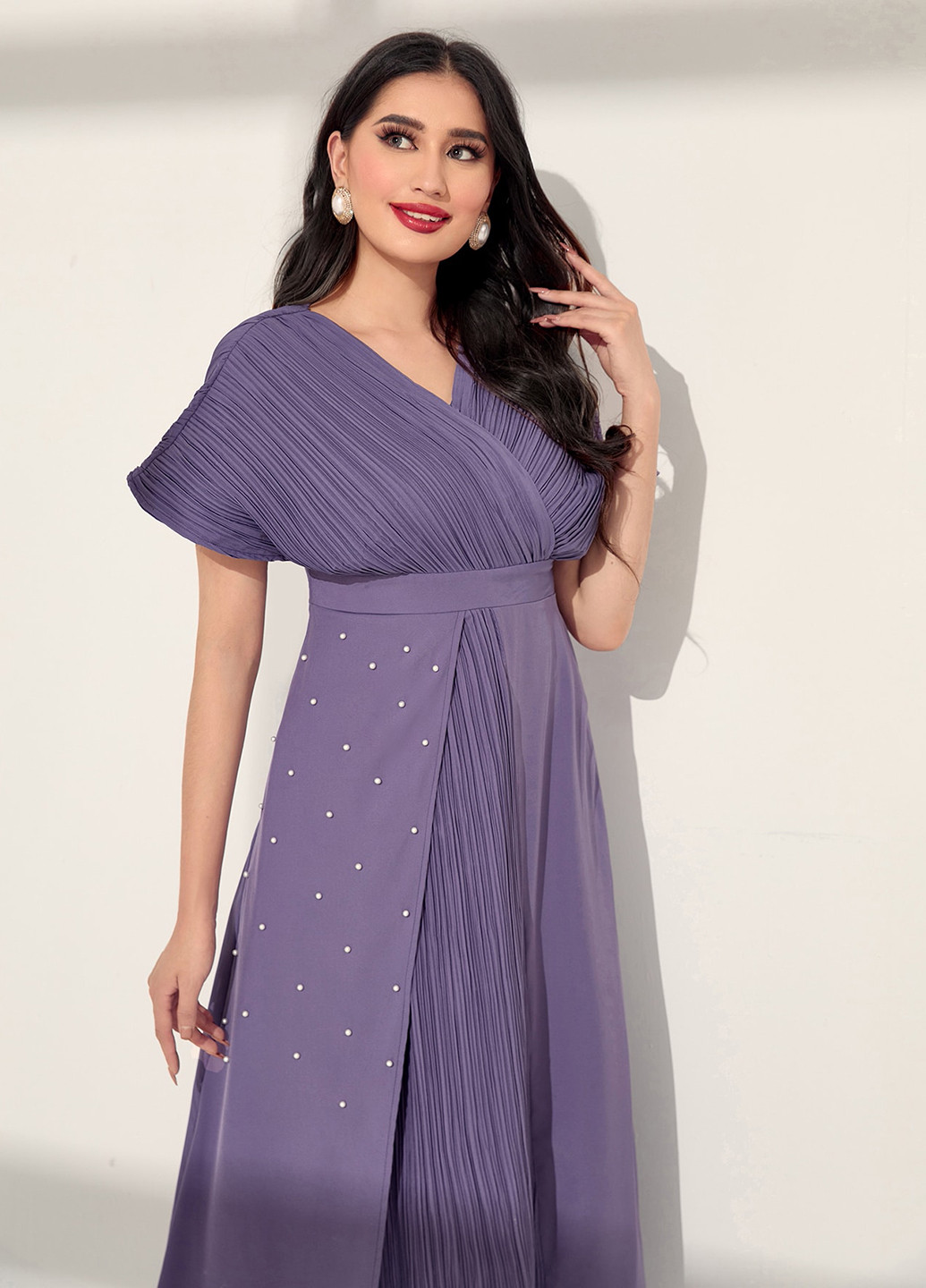 Светло-лиловое кэжуал платье на запах, а-силуэт SHEIN однотонное