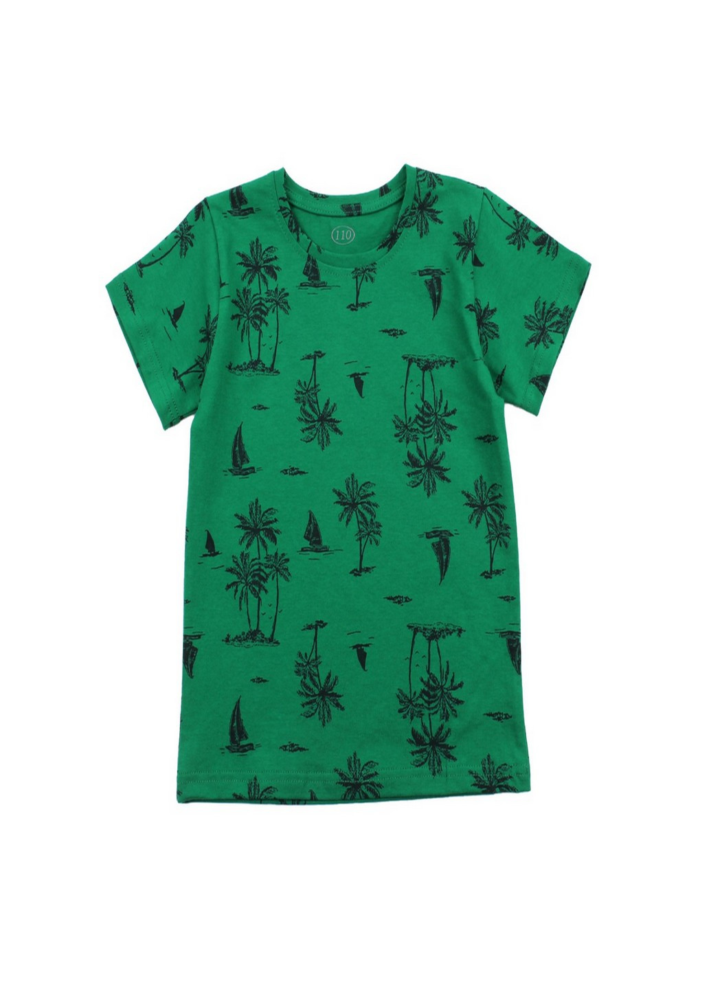 Зелена літня футболка для хлопчика (пальми, корабль) Фламинго Текстиль