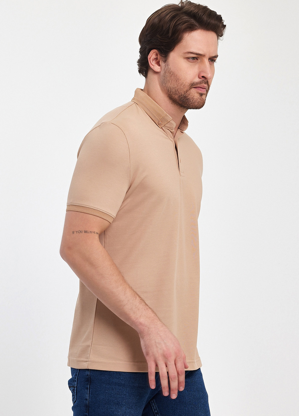 Бежевая футболка-поло для мужчин Trend Collection однотонная