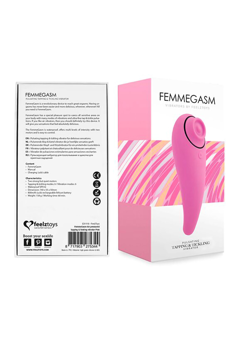 Пульсатор для клітора плюс вібратор – FemmeGasm Tapping Tickling Vibrator Pink FeelzToys (254152261)