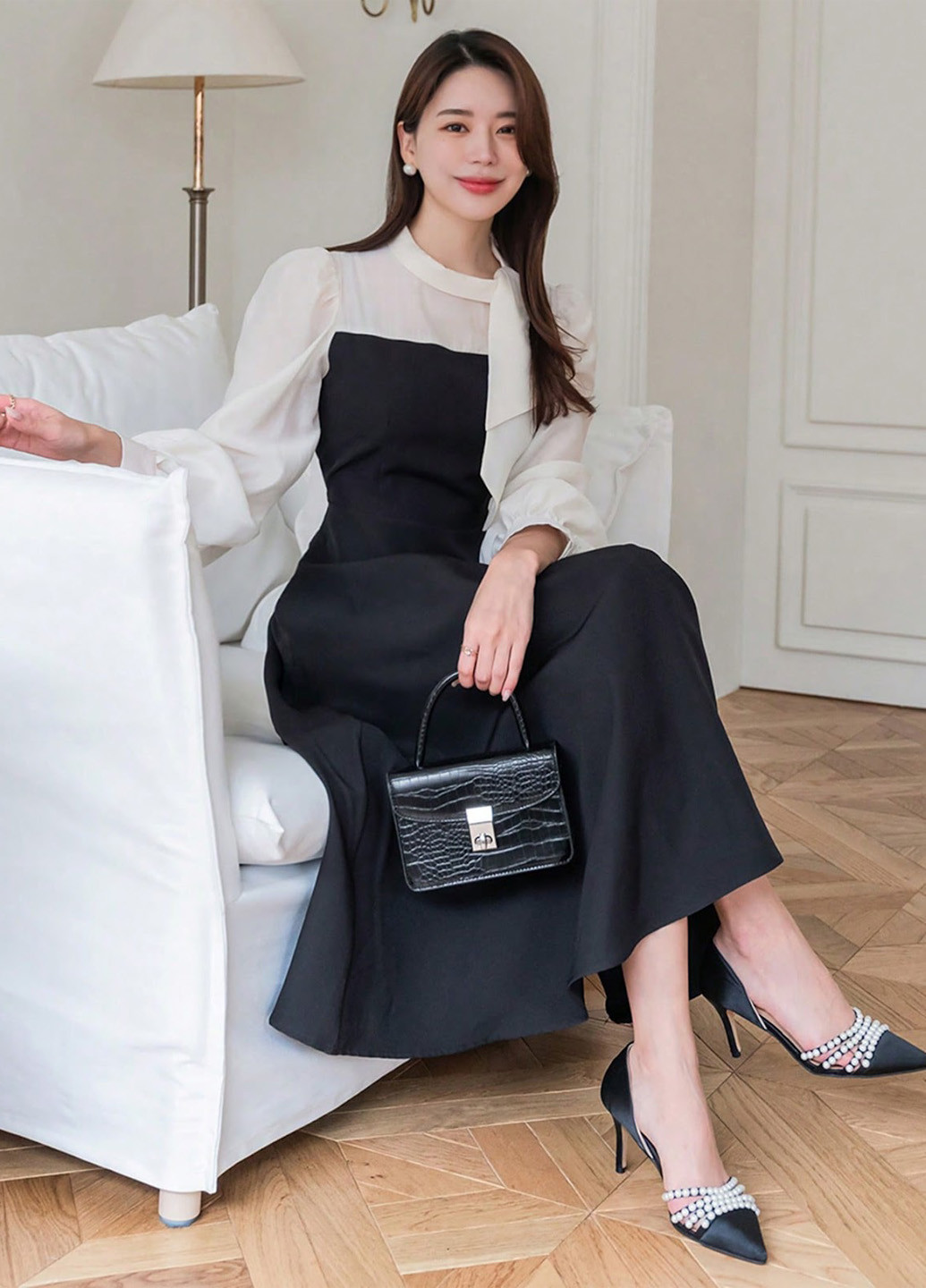 Черно-белое кэжуал платье а-силуэт SHEIN однотонное