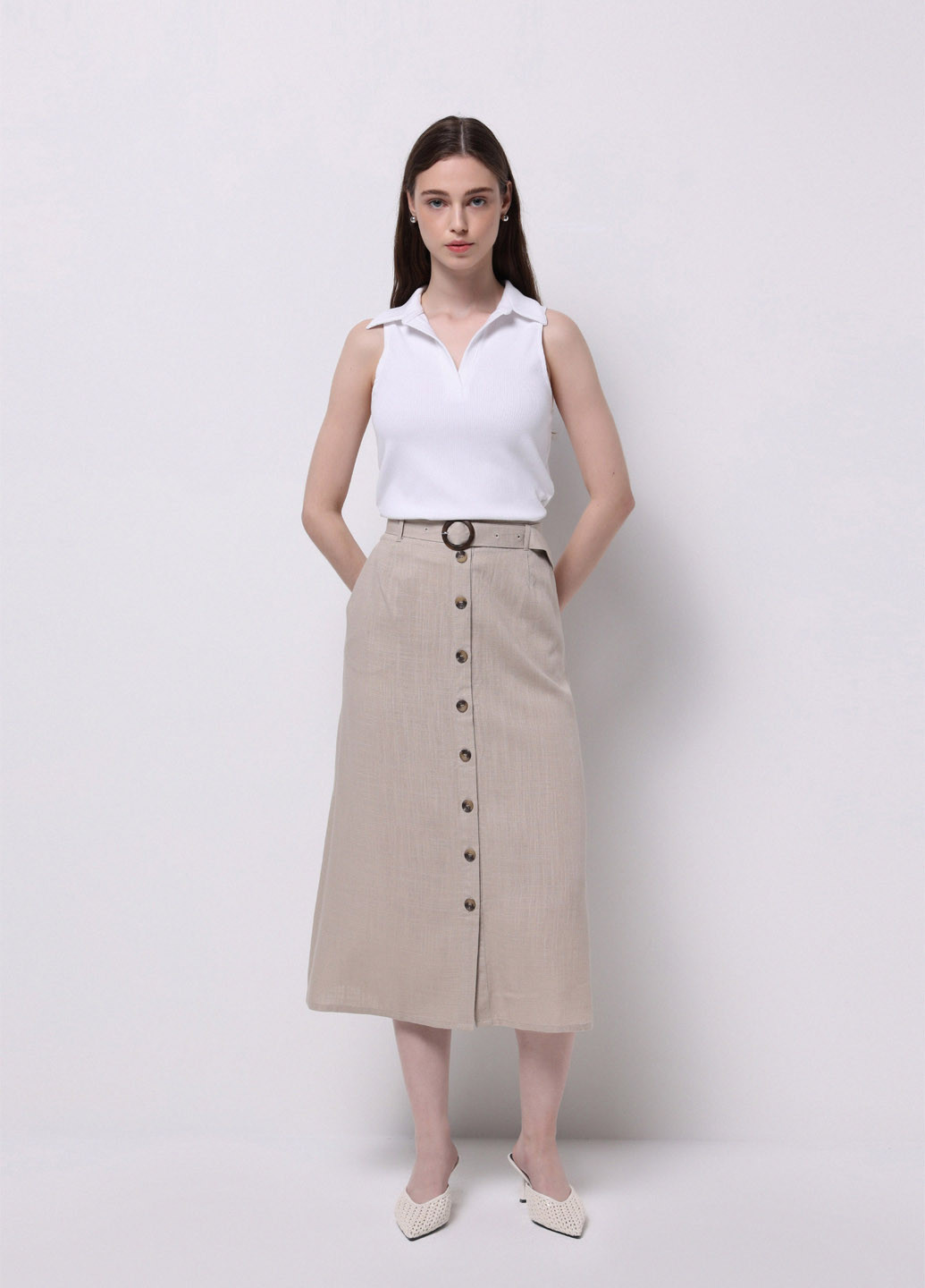 Светло-бежевая кэжуал однотонная юбка Colin's а-силуэта (трапеция)