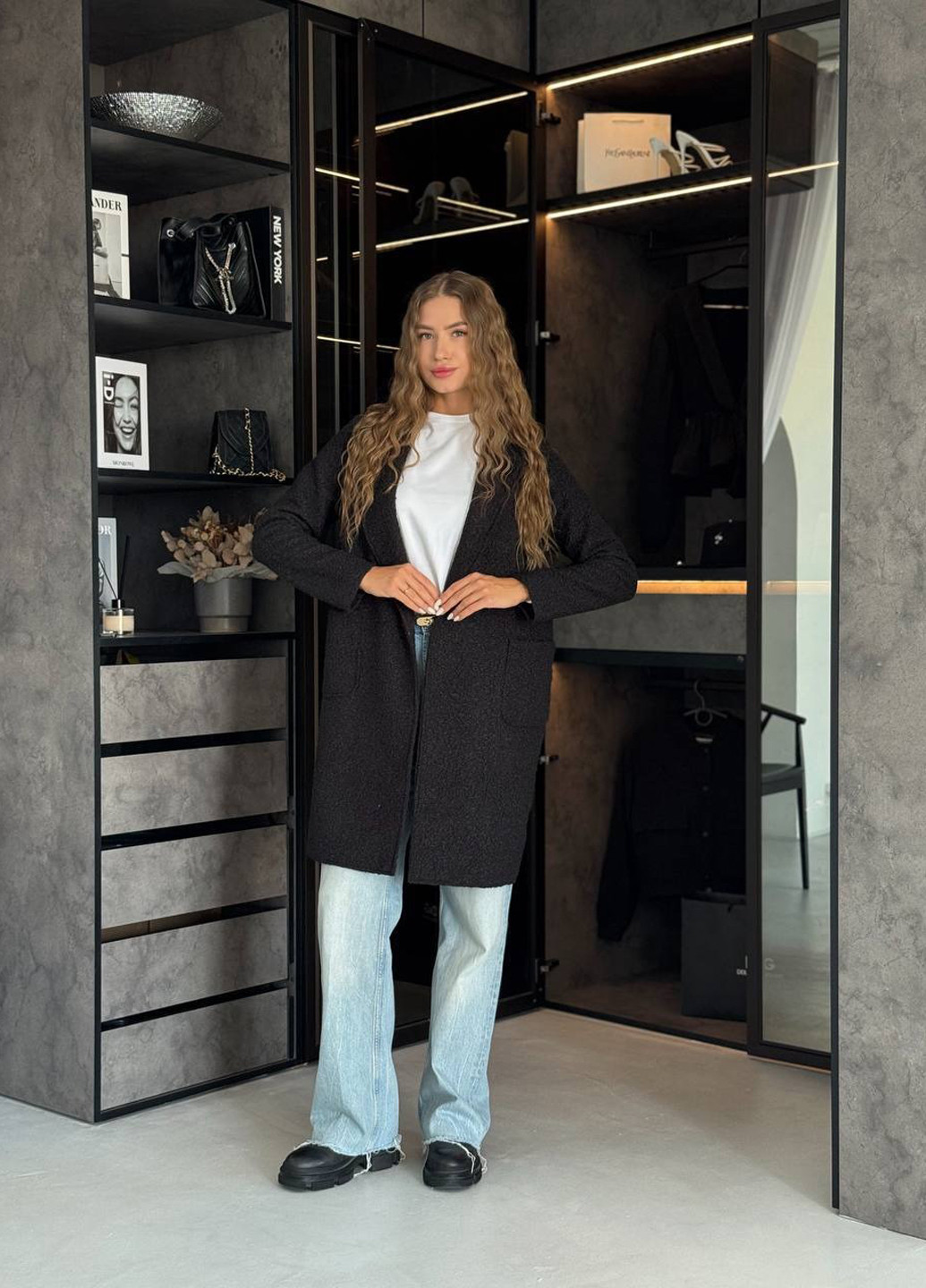 Чорне демісезонне Пальто двобортне No Brand