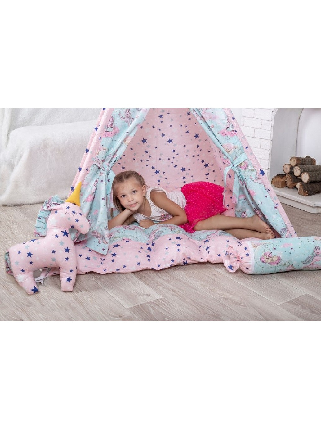 Детская игровая палатка вигвам домик для детей с ковриком и подушками 150х150 см (22552-Нов) Розовый Francesco Marconi (252535046)