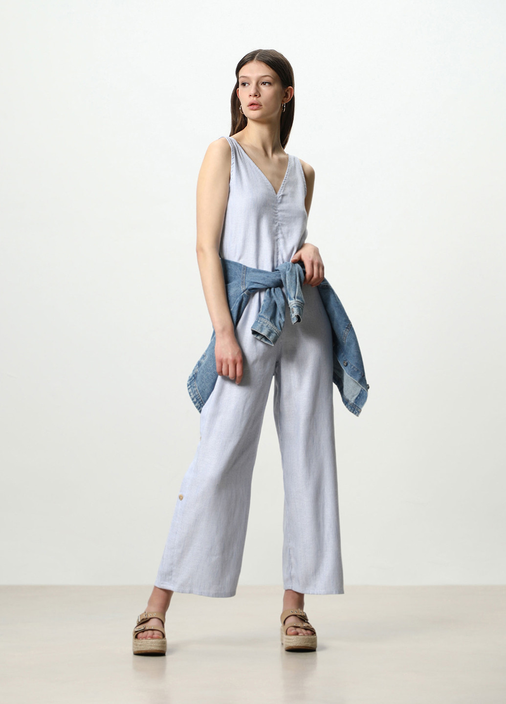 Комбинезон Lefties комбинезон-брюки полоска голубой кэжуал хлопок