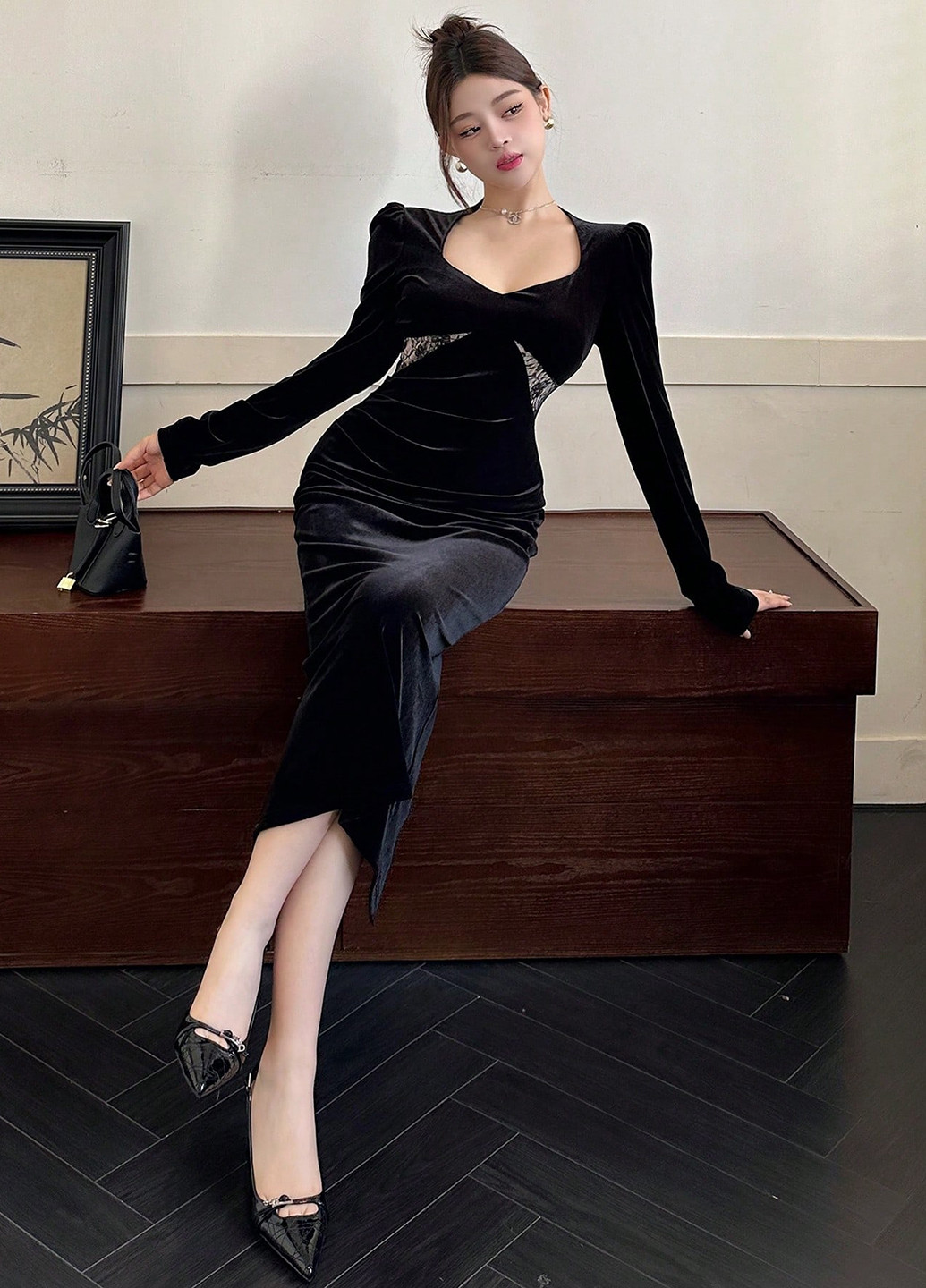 Чорна вечірня сукня силуетна SHEIN однотонна