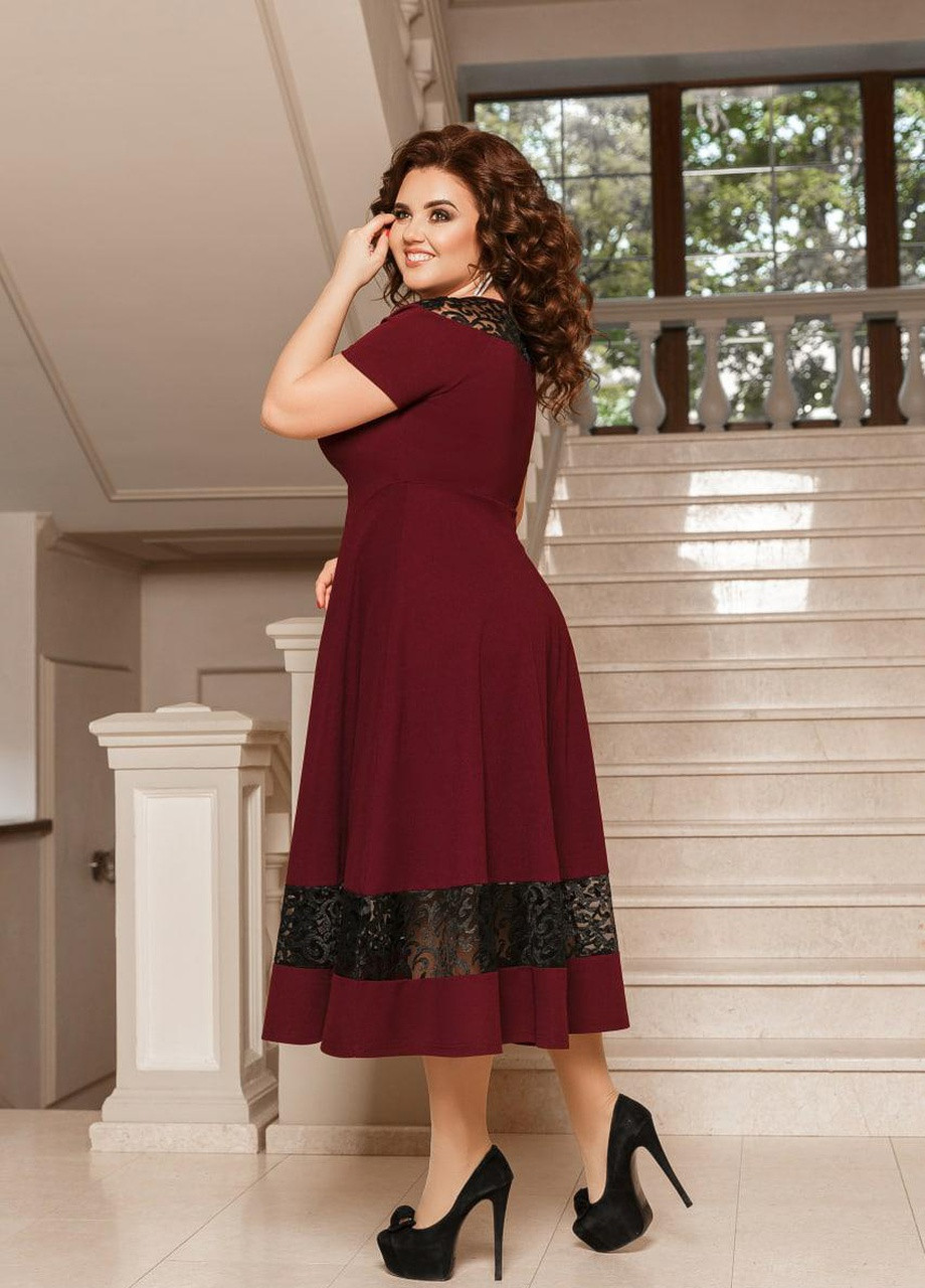 Темно-бордова женское нарядное платье с кружевами цвет марсала 374382 New Trend